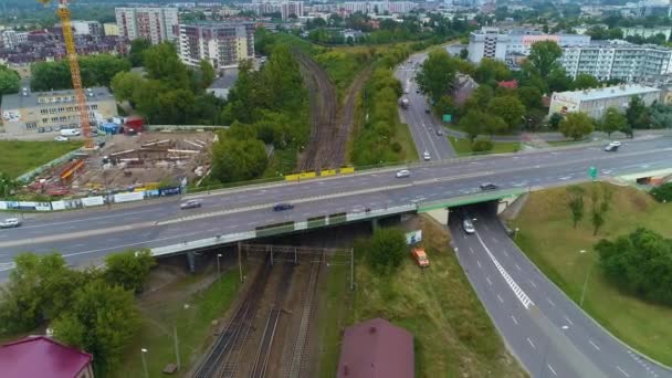 Viaduct Tracks Bialystok Wiadukt Dabrowskiego Légi Nézet Lengyelország Kiváló Minőségű — Stock videók