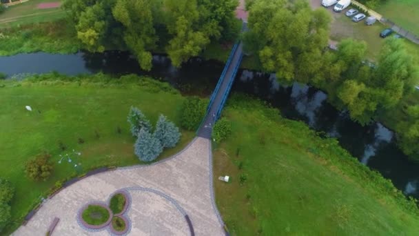 Puente Plac Jana Pawla River Elk Square Vista Aérea Polonia — Vídeos de Stock