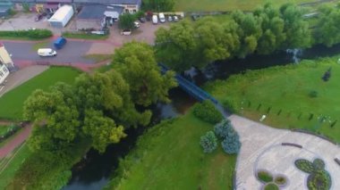 Köprü Plağı Jana Pawla Nehri Elk Meydanı Hava Görüntüsü Polonya. Yüksek kalite 4k görüntü