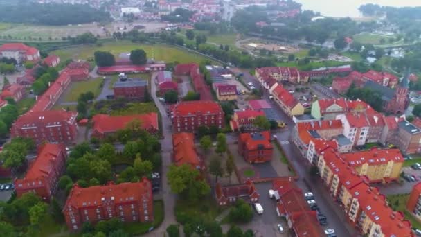 Fog Centrum Old Town Elk Stare Miasto Kamienice Aerial View — Stock Video