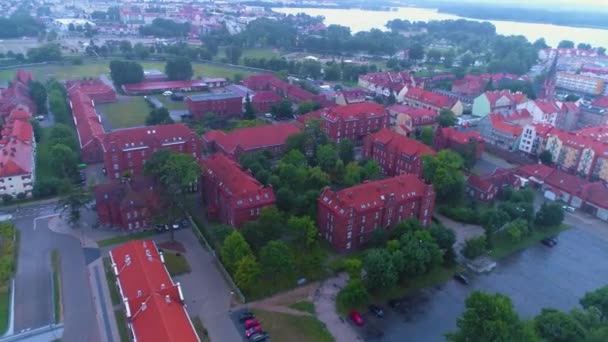 Fog Centrum Παλιά Πόλη Elk Stare Miasto Kamienice Aerial View — Αρχείο Βίντεο