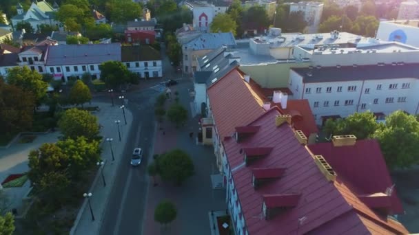 Plac Wolnosci Centrum Biala Podlaska Downtown Aerial View Polen Hoge — Stockvideo