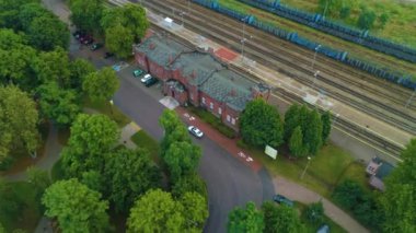 Tren İstasyonu Suwalki Dworzec Kolejowa Hava Görüntüleme Polonya. Yüksek kalite 4k görüntü