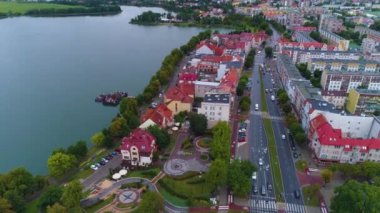 Gezinti güvertesi Elk Promenada Jezioro Hava Manzarası Polonya. Yüksek kalite 4k görüntü