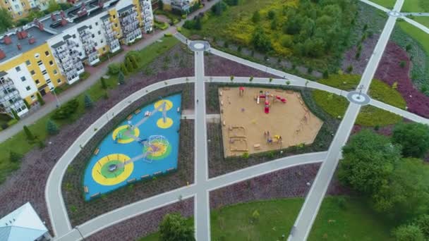 Beautiful Park Jana Pawla Playground Lomza Plac Zabaw Aerial View — Stock Video