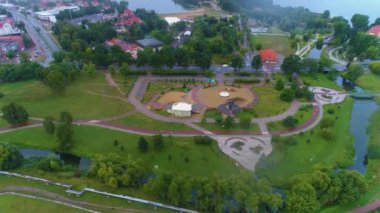 Sis Plağı Jana Pawla Nehri Elk Meydanı Mgla Havadan Görünümü Polonya. Yüksek kalite 4k görüntü