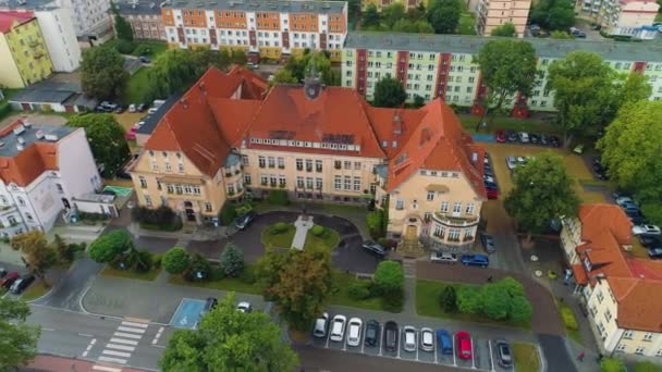 Council Centrum Elk Urzad Miasta Aerial View Polen Hochwertiges Filmmaterial — Stockvideo