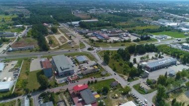 Panorama Rondo Ostroleka Aleja Solidarnosci Hava Görüntüsü Polonya. Yüksek kalite 4k görüntü