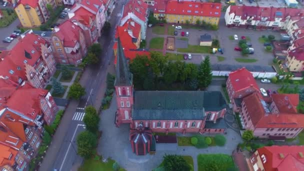 Kathedrale Lyck Katedra Wojciecha Luftaufnahme Polen Hochwertiges Filmmaterial — Stockvideo