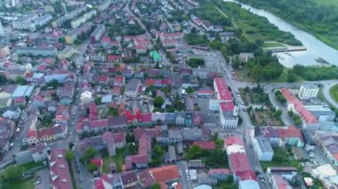 Güzel Panorama Nehri Narew Ostroleka Krajobraz Hava Manzarası Polonya. Yüksek kalite 4k görüntü