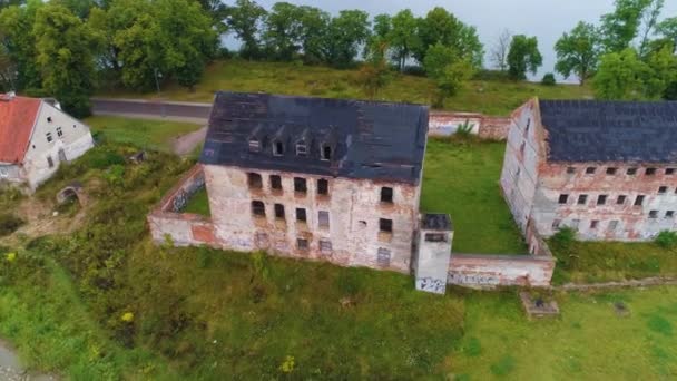 Ruiny Zamku Jezioro Łoś Ruiny Zamku Widok Lotu Ptaka Polska — Wideo stockowe