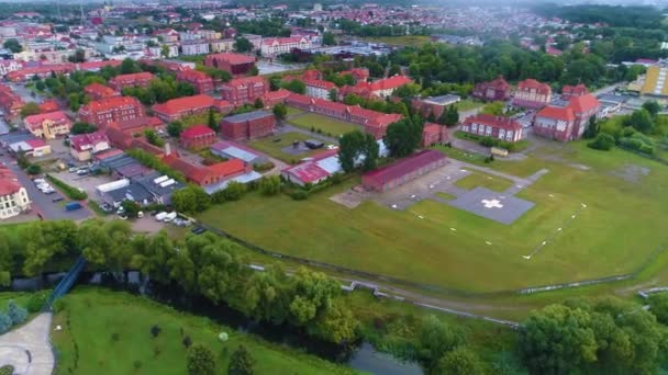 Landschap Helipad Ziekenhuis Elk Szpital Ladowisko Aerial View Polen Hoge — Stockvideo