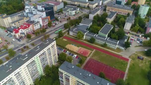Iskola Játszótér Bialystok Szkola Aerial View Lengyelország Kiváló Minőségű Felvételek — Stock videók