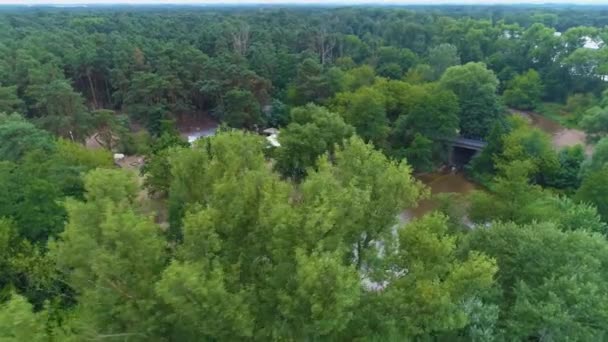 Waterkant Rivier Otwock Rzeka Plaza Aerial View Polen Hoge Kwaliteit — Stockvideo