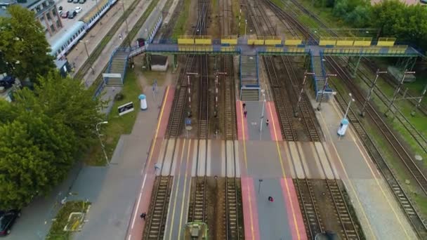 Estação Ferroviária Rastreamentos Footbridge Bialystok Dworzec Kolejowy Aerial View Poland — Vídeo de Stock