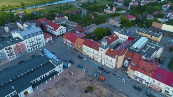 Old Town Market Council Lomza Stary Rynek Urzad Miasta Aerial — Stockvideo