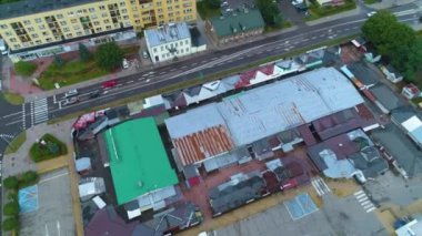 Pazar Salonu Bazar Suwalki Hala Targowa Bazar Hava Görüntüsü Polonya. Yüksek kalite 4k görüntü