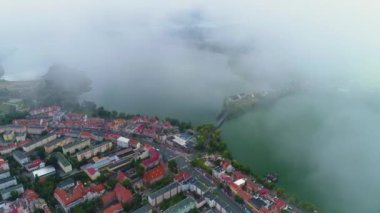 Sis Güzel Panorama Geyiği Mgla Krajobraz Hava Görüntüsü Polonya. Yüksek kalite 4k görüntü