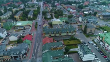 Noniewicza Caddesi Suwalki Şehir Merkezi Havacılık Görünümü Polonya. Yüksek kalite 4k görüntü