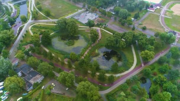 Fog Park Ponds Elk Stawy Mgla Aerial View Poland Vysoce — Stock video