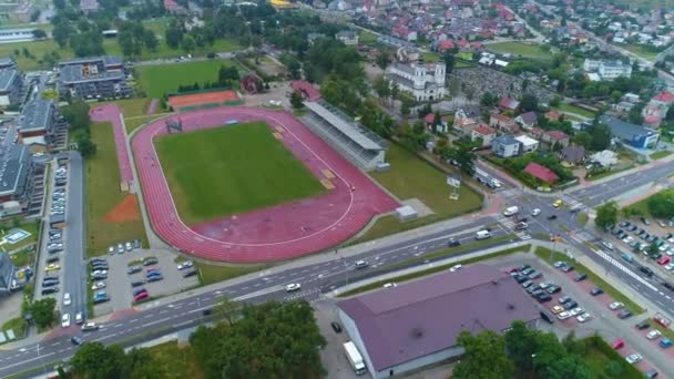 Stadion Atletik Stadion Suwalki Stadion Lekkoatletyczny Pemandangan Udara Polandia Rekaman — Stok Video