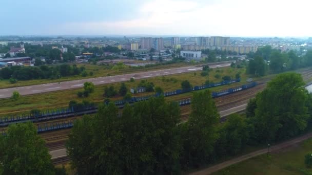 铁路轨道Suwalki Tory Kolejowe Aerial View Poland 高质量的4K镜头 — 图库视频影像