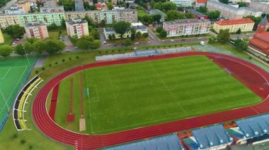 Marcinkiewicz Stadyumu Elk Stadyumu Hava Görüntüsü Polonya. Yüksek kalite 4k görüntü