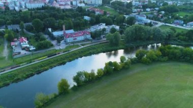 Manzara Narew Nehri Lomza Rzeka Hava Görüntüsü Polonya. Yüksek kalite 4k görüntü