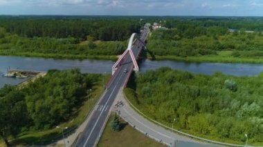 Madalinskiego Köprüsü Narew Nehri Ostroleka En Rzeka Hava Görüntüsü Polonya. Yüksek kalite 4k görüntü