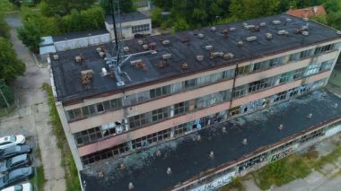 Ostroleka Zniszczony 'nin yıkılmış binası Budynek Havacılık Görünümü Polonya. Yüksek kalite 4k görüntü