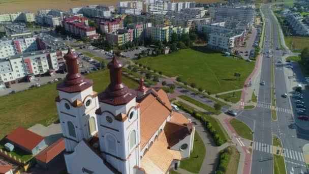Římskokatolická Církev Lomza Kosciol Aerial View Polsko Vysoce Kvalitní Záběry — Stock video
