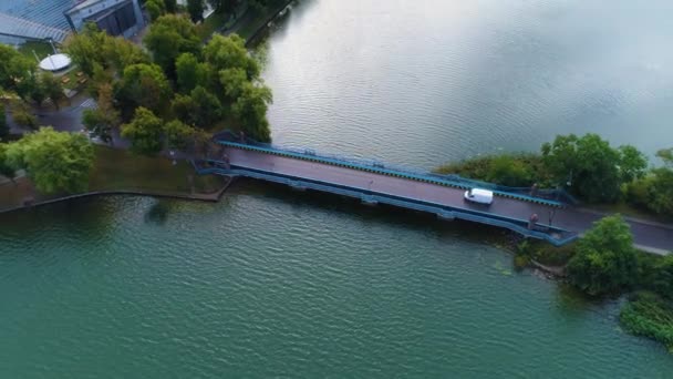Historische Brücke Fluss Elk Zabytkowy Most Rzeka Luftaufnahme Polen Hochwertiges — Stockvideo