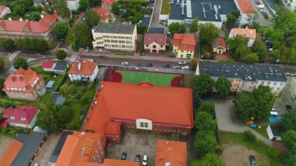 Escola Secundária Campo Elk Liceum Boisko Aerial View Poland Imagens — Vídeo de Stock