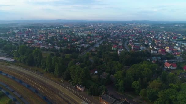 Vackra Panorama Suwalki Stacja Kolejowa Krajobraz Flygfoto Polen Högkvalitativ Film — Stockvideo
