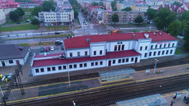 Station Elk Dworzec Kolejowy Aerial View Polen Hoge Kwaliteit Beeldmateriaal — Stockvideo