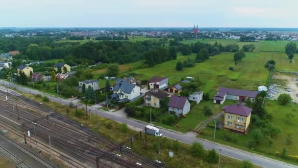 Case Ferrovie Ostroleka Domy Tory Kolejowe Vista Aerea Polonia Filmati — Video Stock