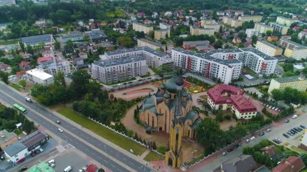 Ortodoxní Kostel Bialystok Cerkiew Swietego Ducha Aerial View Polsko Vysoce — Stock video