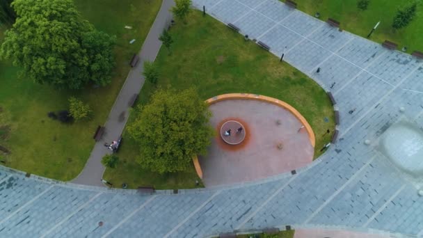 Carousel Maria Konopnicka Square Downtown Suwalki Karuzela Aerial View Poland — стокове відео