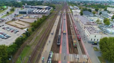 Tren İstasyonu Bialystok Dworzec Kolejowy Hava Görüntüsü Polonya. Yüksek kalite 4k görüntü