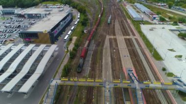 Tren İstasyonu Bialystok Dworzec Kolejowy Hava Görüntüsü Polonya. Yüksek kalite 4k görüntü