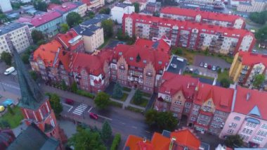 Kiralık Kosciuszki Sokağı Elk Kamienice Katedra Havadan Görünümü Polonya. Yüksek kalite 4k görüntü