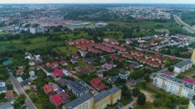 Güzel Panorama Tek Aile Evleri Bialystok Domki Hava Manzarası Polonya. Yüksek kalite 4k görüntü