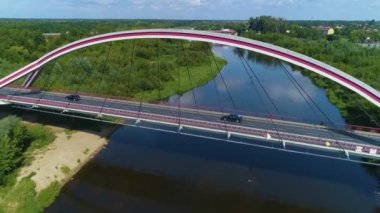 Madalinskiego Köprüsü Narew Nehri Ostroleka En Rzeka Hava Görüntüsü Polonya. Yüksek kalite 4k görüntü