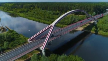 Madalinskiego Köprüsü Narew Nehri Ostroleka En Rzeka Hava Görüntüsü Polonya. Yüksek kalite 4k görüntü