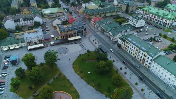 Maria Konopnicka Square Downtown Suwalki Centrum Plac Aerial View Polsko — Stock video