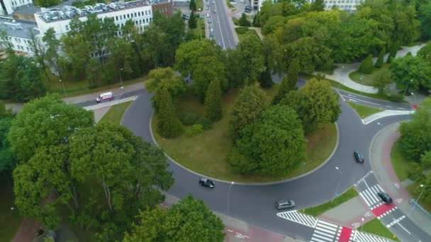 Rondo Plac Katynski Bialystok Aerial View Polen Hoge Kwaliteit Beeldmateriaal — Stockvideo
