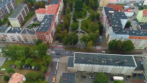 Downtown Park Solidarnosci Elch Luftaufnahme Polen Hochwertiges Filmmaterial — Stockvideo