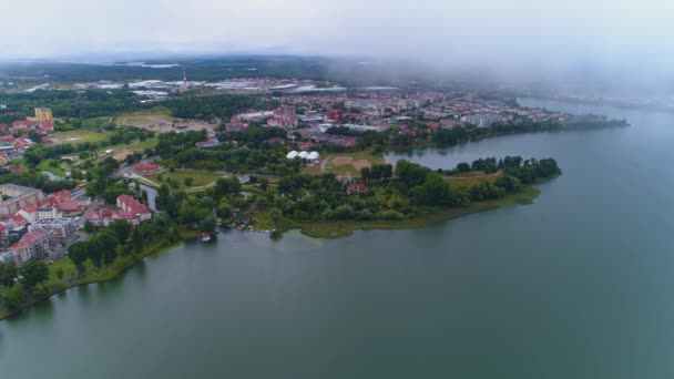 Όμορφη Λίμνη Τοπίου Ομίχλη Elk Mgla Jezioro Krajobraz Aerial View — Αρχείο Βίντεο