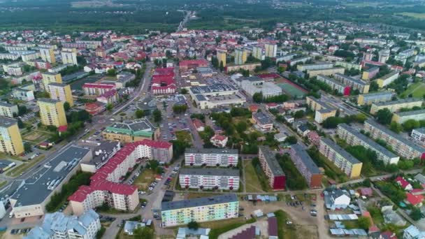 Bela Panorama Downtown Ostroleka Krajobraz Srodmiescie Aerial View Poland Imagens — Vídeo de Stock