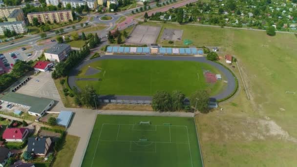 Arenan Ostroleka Stadion Flygfoto Polen Högkvalitativ Film — Stockvideo
